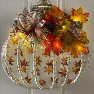 Beaded Lighted Pumpkin Wreath